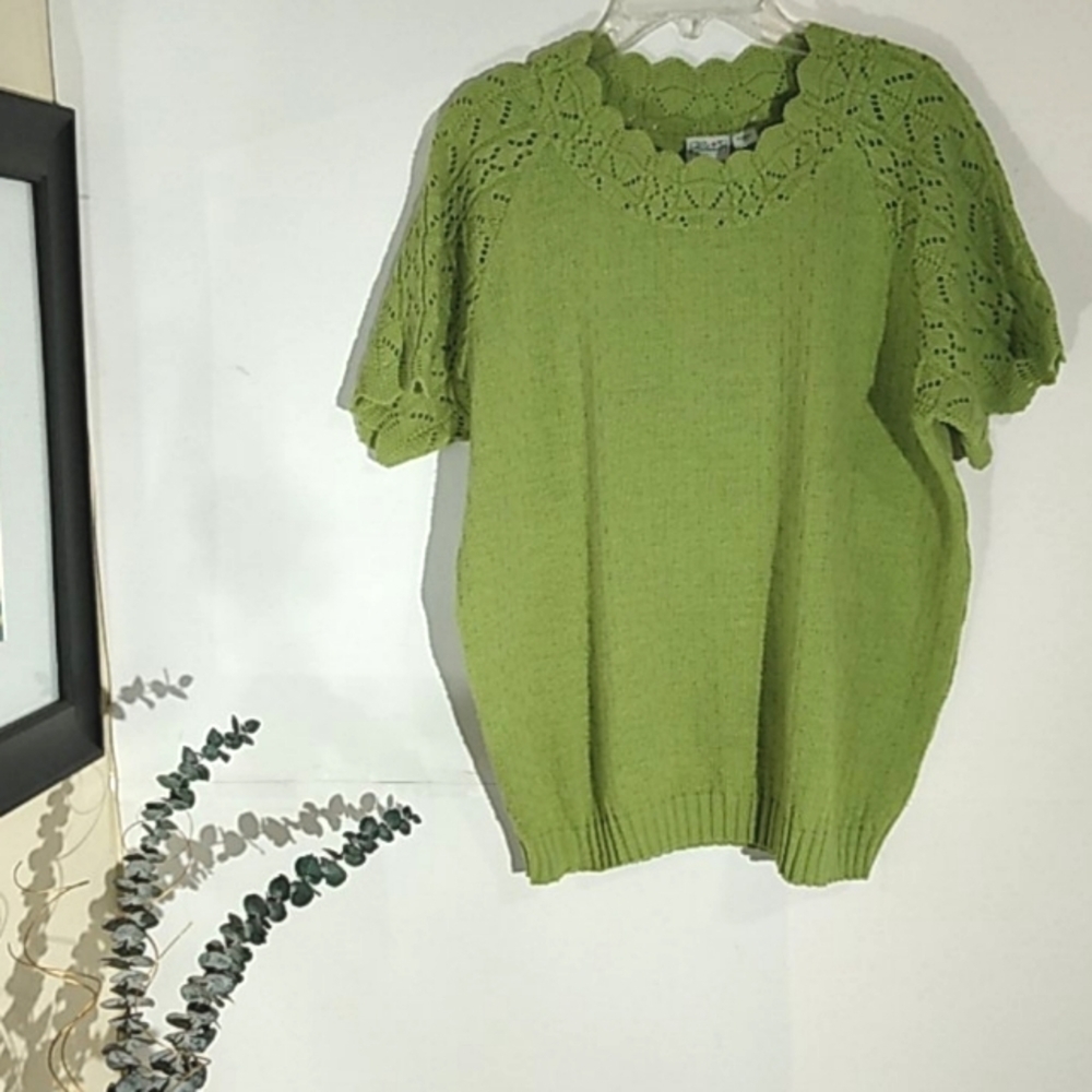 HABAND GREEN SHORT SLEEVE KNITTED SWEATER SIZE LARGE